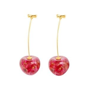 Anthropologie Pink Cherry Gold Drop Earrings